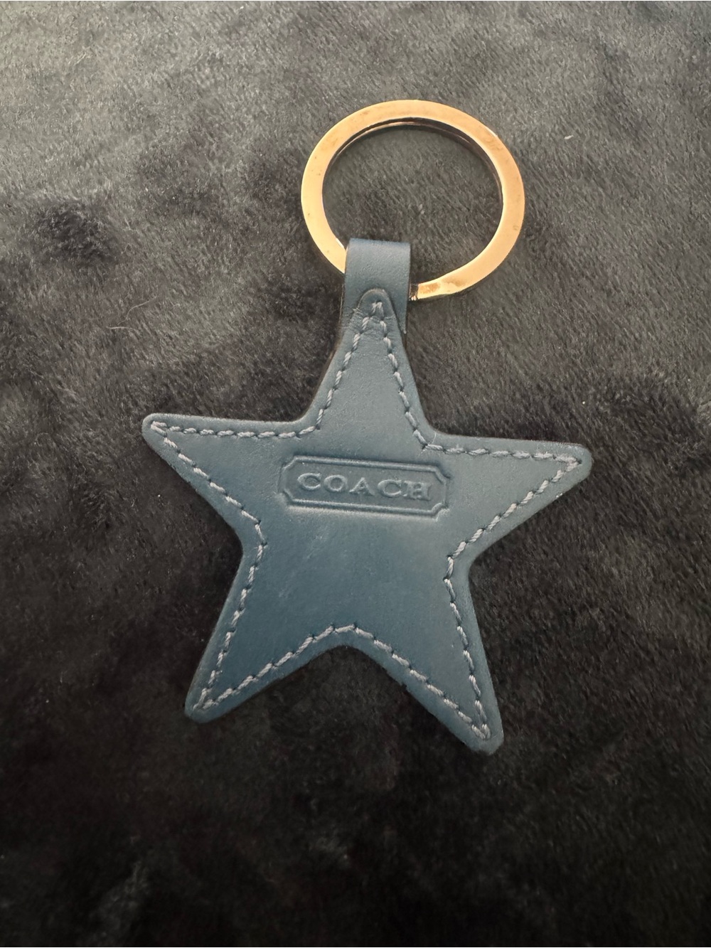 Coach Blue Star Leather Keyring with silver Ring Vintage